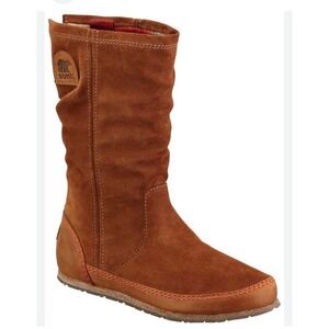 Sorel Nakiska Suede Plaid Lined Mid-Calf Slouchy Boots Women 8.5 Ginger Brown